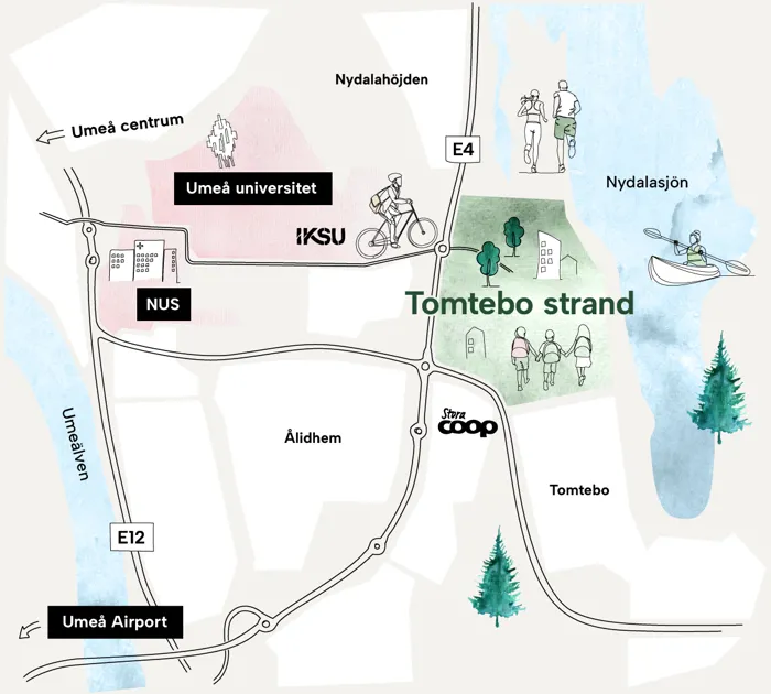 Kartbild över Tomtebo strand.