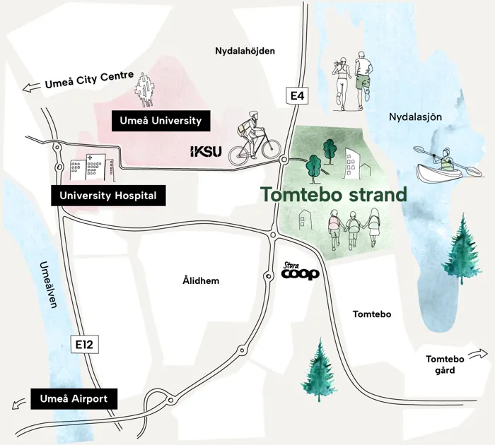 Karta Tomtebostrand Umea ENG