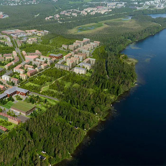 Aerial view over Tomtebo strand.